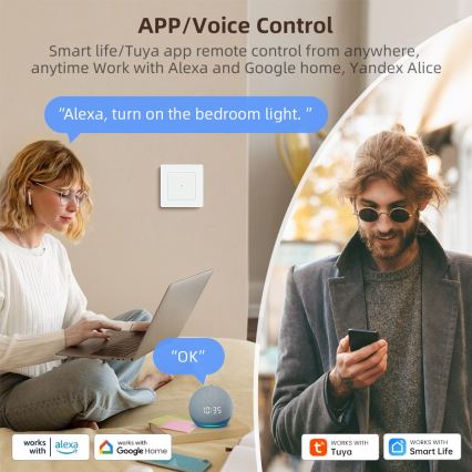 Immax NEO 07539L - двухкнопочный умный выключатель 230 В, Wi‑Fi Tuya