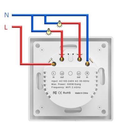 Immax NEO 07539L - Вимикач 2-кнопковий SMART 230 В Wi-Fi Tuya