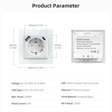 Immax NEO 07544L - Розумна розетка E 16A/230V + 1x USB-A + 1x USB-C PD 20W Wi-Fi