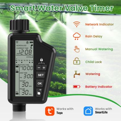 Immax NEO 07556L - розумний клапан для поливу, живлення 4xAA, IP65, Wi-Fi (Tuya)