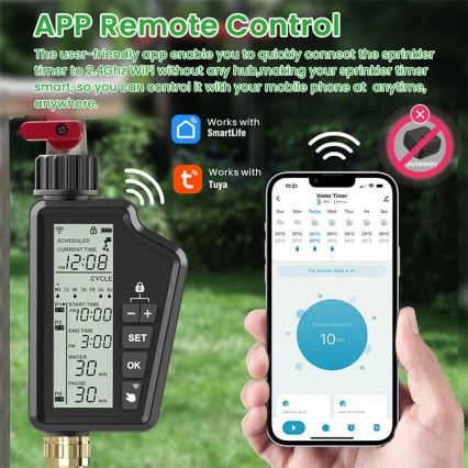 Immax NEO 07556L - розумний клапан для поливу, живлення 4xAA, IP65, Wi-Fi (Tuya)