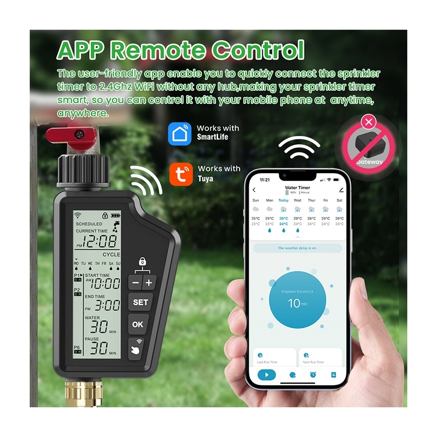 Immax NEO 07556L - розумний клапан для поливу, живлення 4xAA, IP65, Wi-Fi (Tuya)