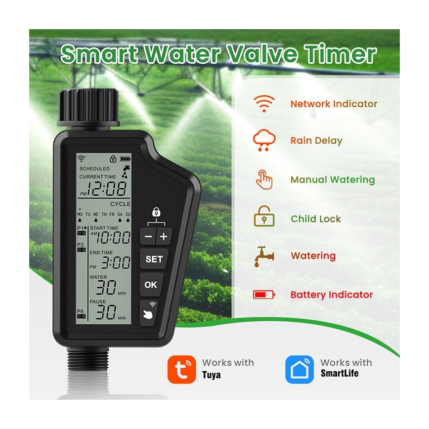 Immax NEO 07556L — клапан для полива, питание от 4×AA, степень защиты IP65, Wi‑Fi (Tuya)
