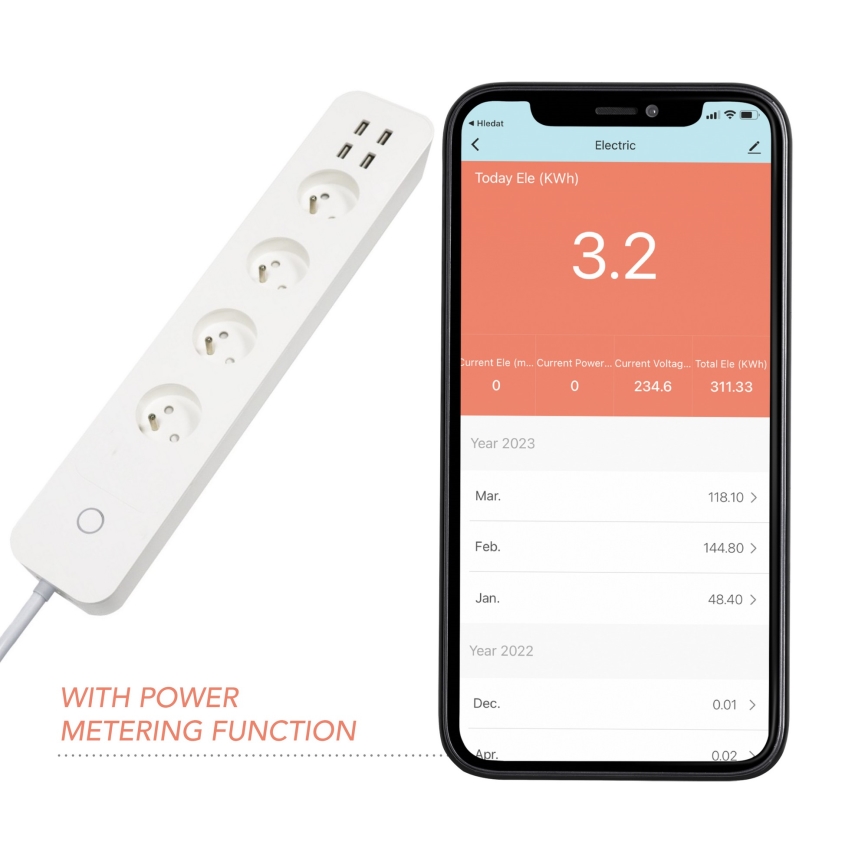 Immax NEO 07707L - Подовжувач NEO LITE Smart 4AC + 4USB Wi-Fi Tuya 1,5 м