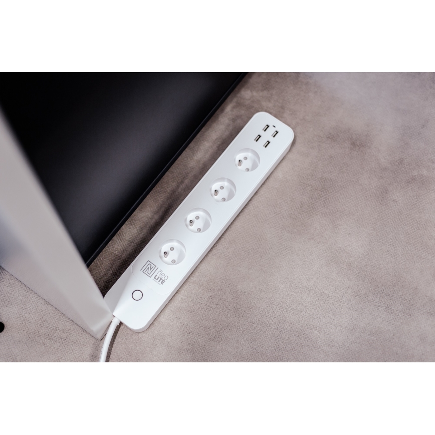 Immax NEO 07707L - Подовжувач NEO LITE Smart 4AC + 4USB Wi-Fi Tuya 1,5 м