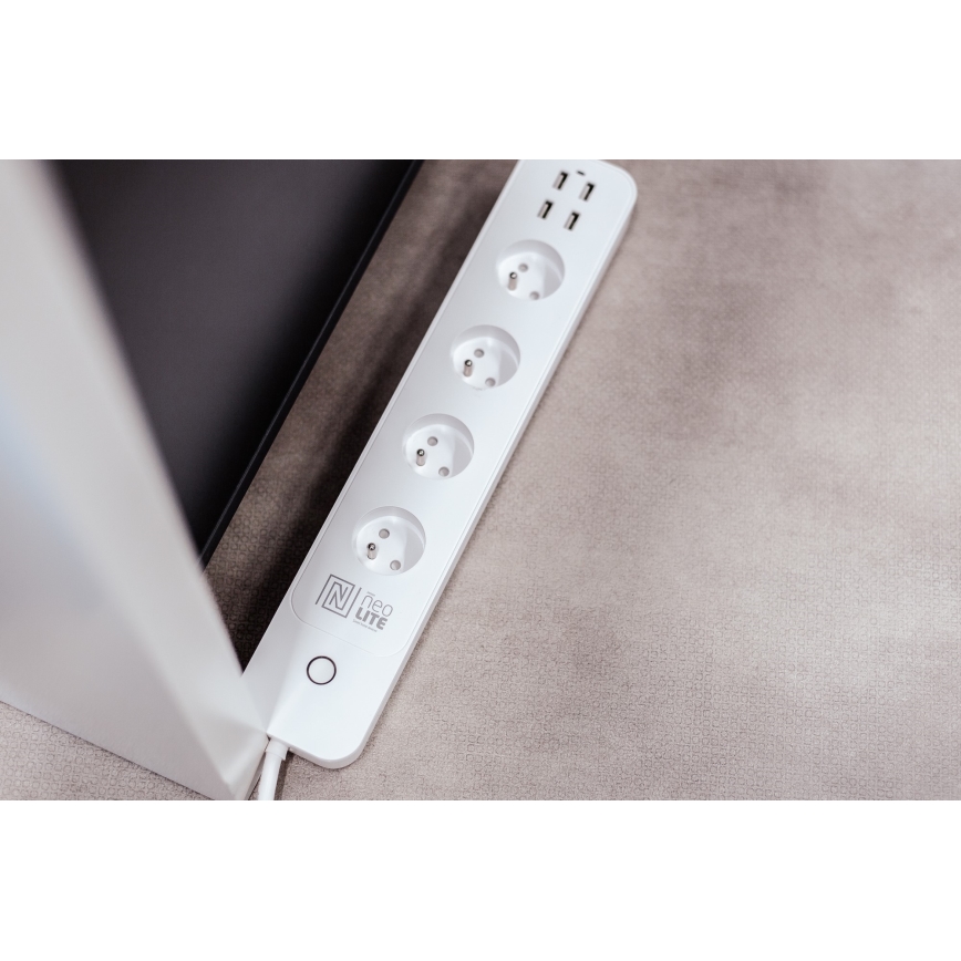 Immax NEO 07707L - Подовжувач NEO LITE Smart 4AC + 4USB Wi-Fi Tuya 1,5 м