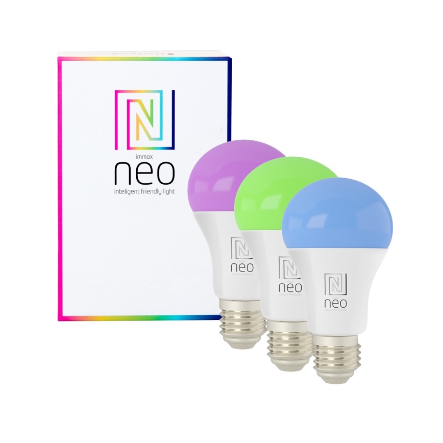 Immax NEO 07712CDO - НАБОР 3x Светодиодная RGB+CCT лампочка с регулированием яркости E27/9W/230V Wi-Fi Tuya + дистанционное управление