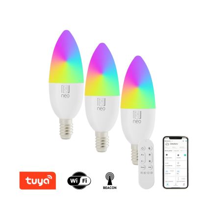Immax NEO 07716CDO - НАБІР 3x LED RGB+CCT Лампочка з регулюванням яскравості E14/6W/230V Wi-Fi Tuya + пульт дистанційного керування