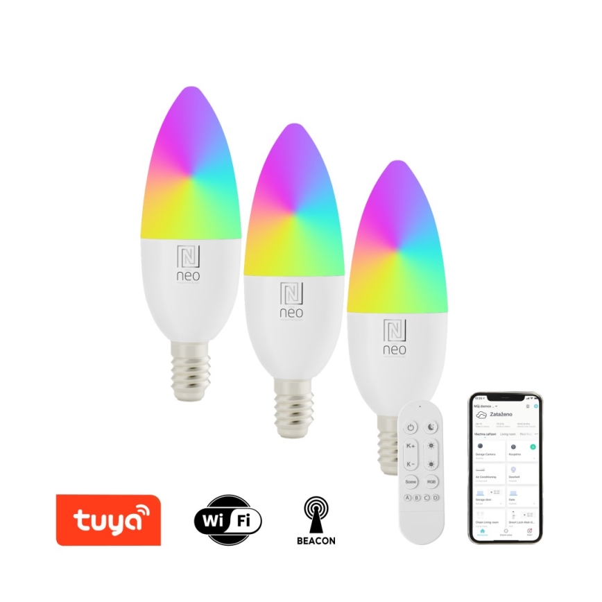 Immax NEO 07716CDO - НАБОР 3x Светодиодная RGB+CCT лампочка с регулированием яркости E14/6W/230V Wi-Fi Tuya + дистанционное управление