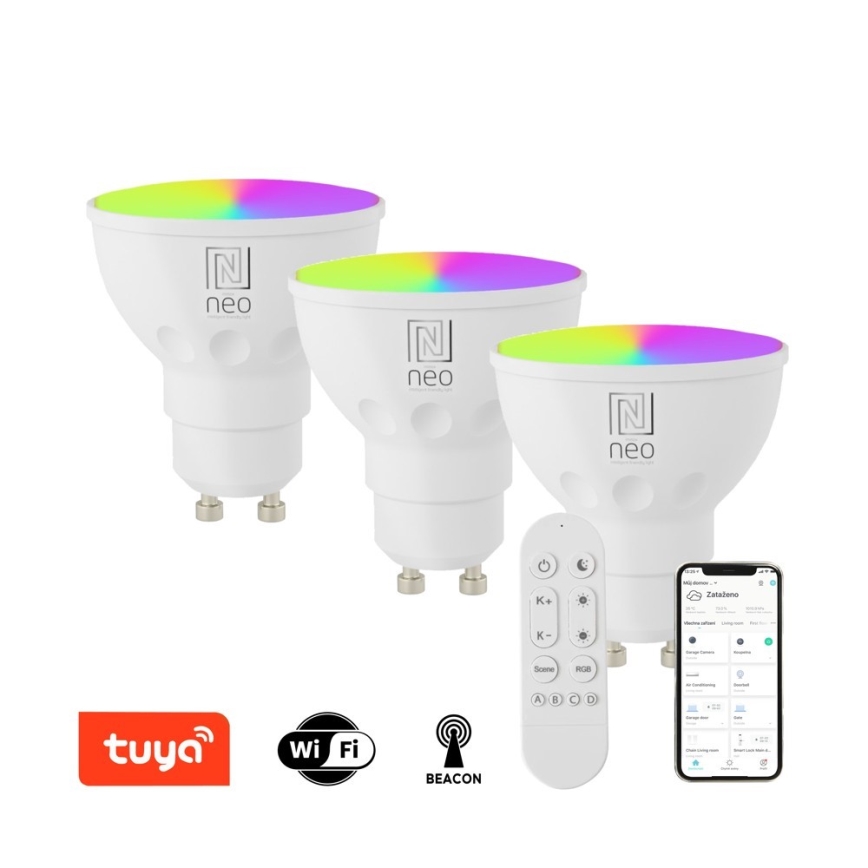 Immax NEO 07724CDO - НАБІР 3x LED RGB+CCT Лампочка з регулюванням яскравості GU10/6W/230V 2700-6500K Wi-Fi Tuya + пульт дистанційного керування