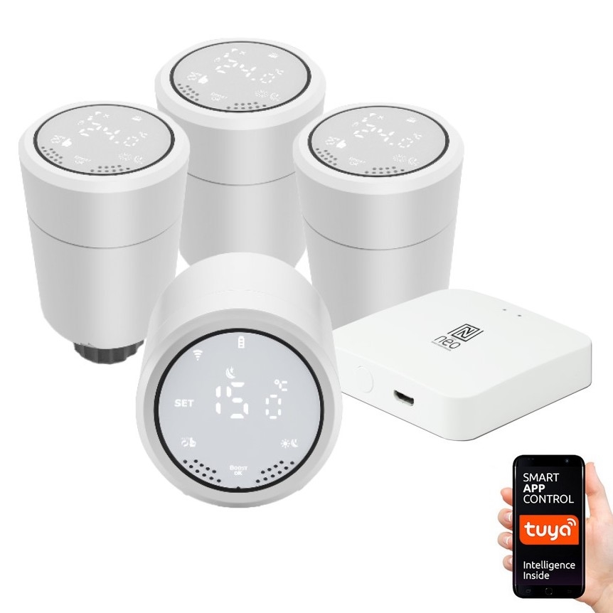 Immax NEO 07732C - НАБІР 4x Термостатична головка + BRIDGE PRO v3 2xAA/3V Wi-Fi Tuya
