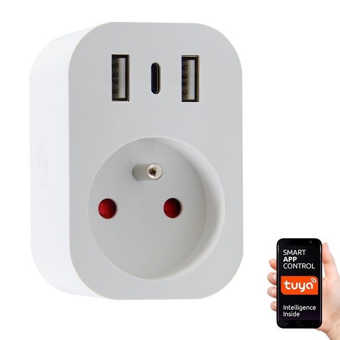 Immax NEO 07772L- Умная розетка-разветвитель 16A/230V + 2xUSB+1xUSB C Wi-Fi Tuya
