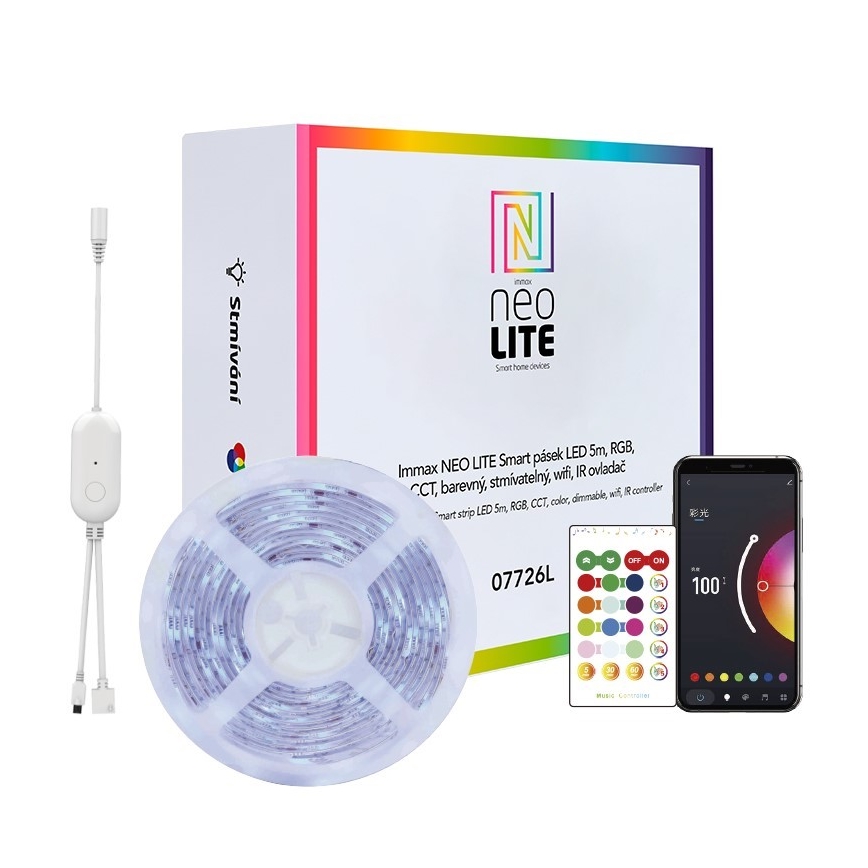 Immax NEO 07775L - Светодиодная RGB+CCT лента с регулированием яркости NEO LITE LED/48W/230V 10 м IP65 MUSIC Wi-Fi Tuya + дистанционное управление