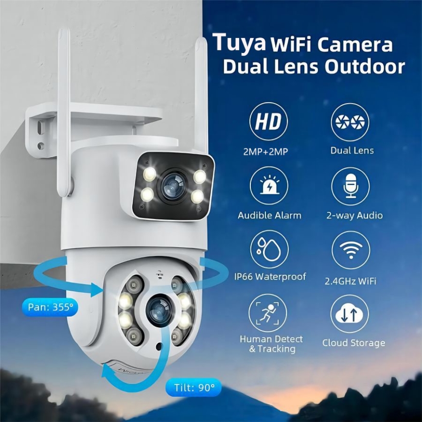 Immax NEO 07783L - Розумна зовнішня камера з подвійним сенсором DOUBLE 355° P/T 2x2MP IP65 Wi-Fi Tuya