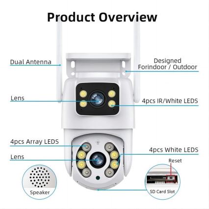 Immax NEO 07783L - Розумна зовнішня камера з подвійним сенсором DOUBLE 355° P/T 2x2MP IP65 Wi-Fi Tuya