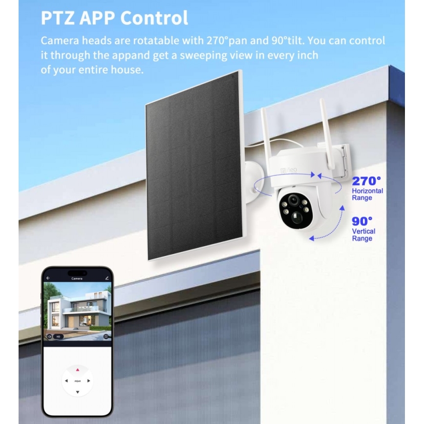 Immax NEO 07804L - Умная уличная солнечная камера с датчиком, аккумулятор 9000 мАч, Wi-Fi, Tuya, IP65