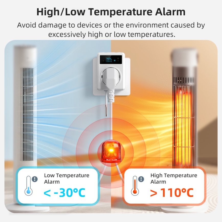 Immax NEO 07811L - Умная Wi‑Fi розетка с датчиком температуры, тип F, максимальная нагрузка 3680 Вт