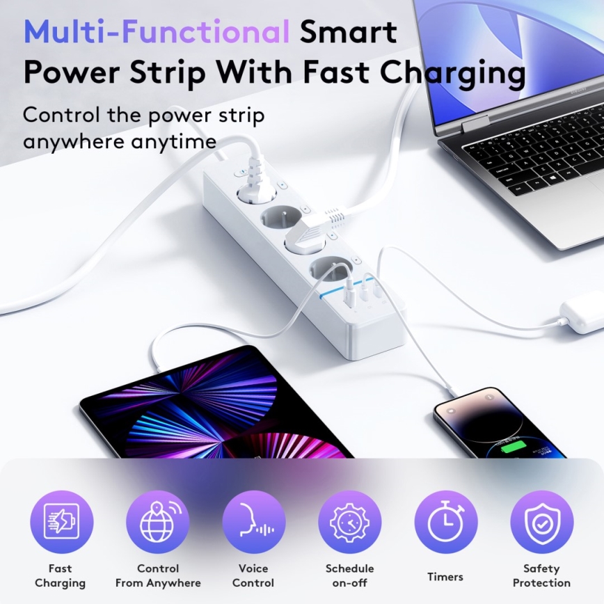 Immax NEO 07821L - Умный сетевой удлинитель NEO LITE 4AC+1xUSB+2xUSB-C Tuya Wi-Fi