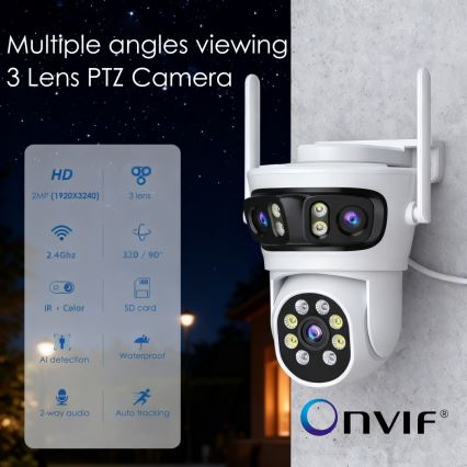 Immax NEO 07823L - Умная уличная камера с тремя сенсорами по 2 МП, 5 В, Tuya, Wi-Fi