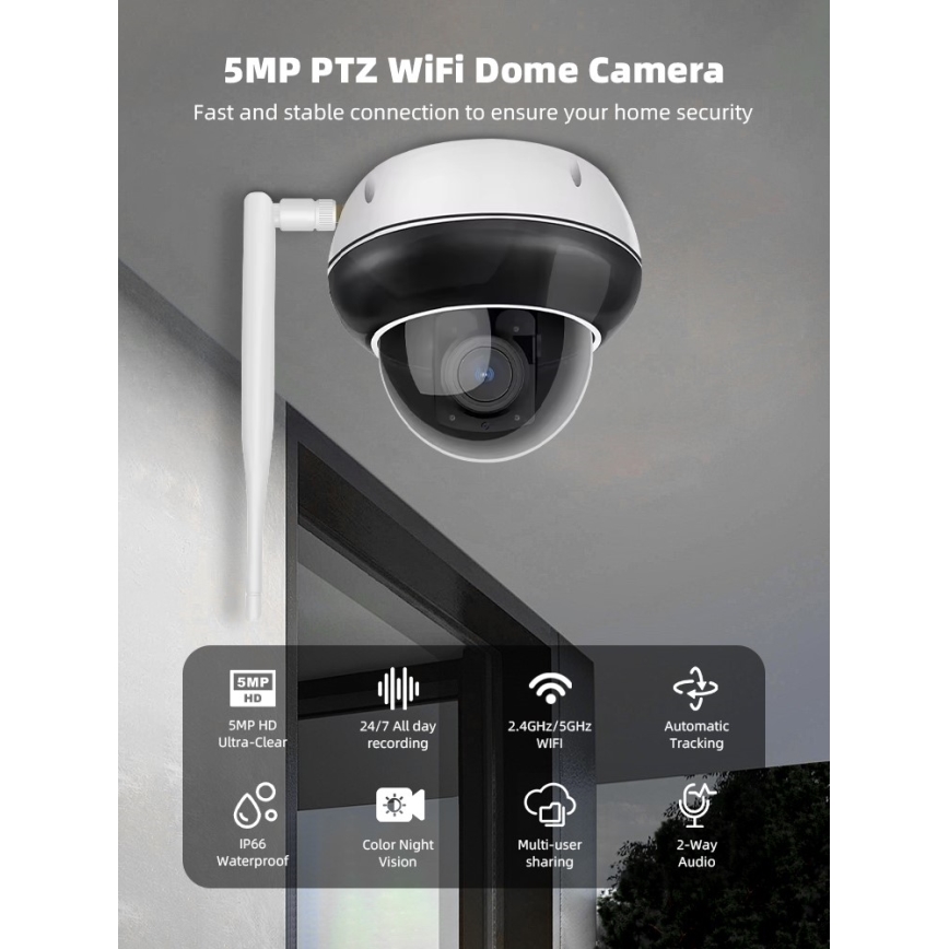 Immax NEO 07825L - Розумна зовнішня камера з купольним сенсором DOME 5 МП 230 В IP66 TUYA Wi-Fi
