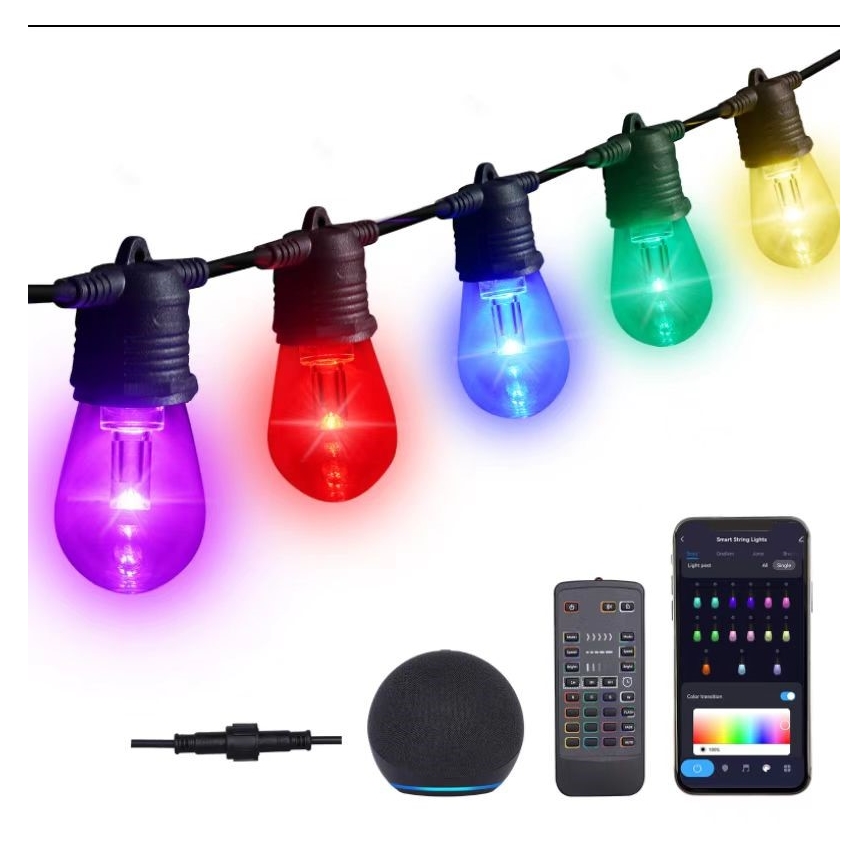 LED RGB+CCT вулична гірлянда з регулюванням яскравості ГІРЛЯНДА 15xLED/1W/230V 15 м Wi-Fi Tuya IP65 + пульт дистанційного керування