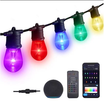 Светодиодная уличная RGB+CCT гирлянда с регулированием яркости GARLAND 15xLED/1W/230V 15 м Wi-Fi Tuya IP65 + дистанционное управление