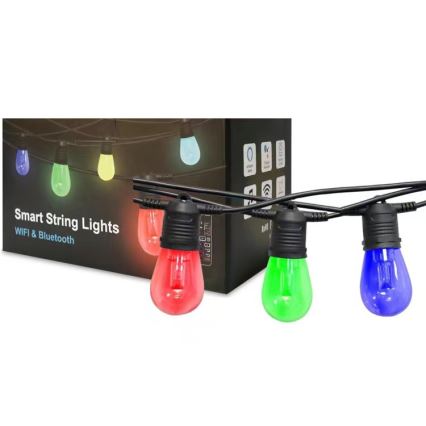 Светодиодная уличная RGB+CCT гирлянда с регулированием яркости GARLAND 15xLED/1W/230V 15 м Wi-Fi Tuya IP65 + дистанционное управление