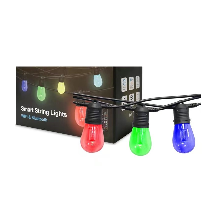 Светодиодная уличная RGB+CCT гирлянда с регулированием яркости GARLAND 15xLED/1W/230V 15 м Wi-Fi Tuya IP65 + дистанционное управление