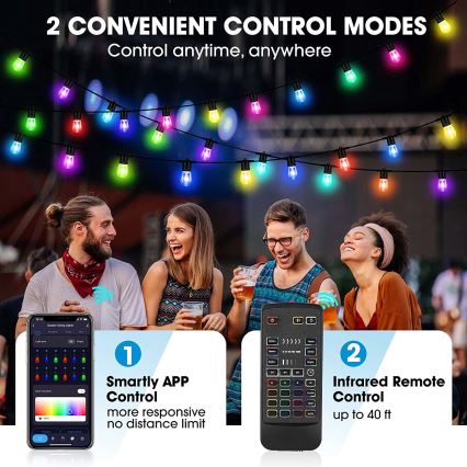 Светодиодная уличная RGB+CCT гирлянда с регулированием яркости GARLAND 15xLED/1W/230V 15 м Wi-Fi Tuya IP65 + дистанционное управление