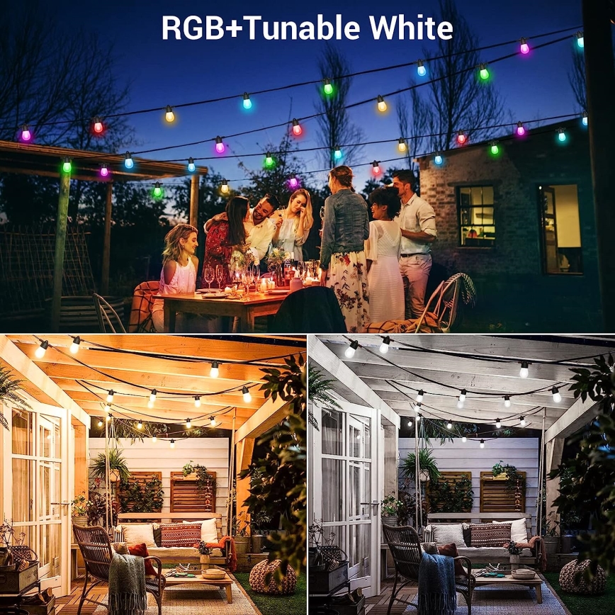Светодиодная уличная RGB+CCT гирлянда с регулированием яркости GARLAND 15xLED/1W/230V 15 м Wi-Fi Tuya IP65 + дистанционное управление