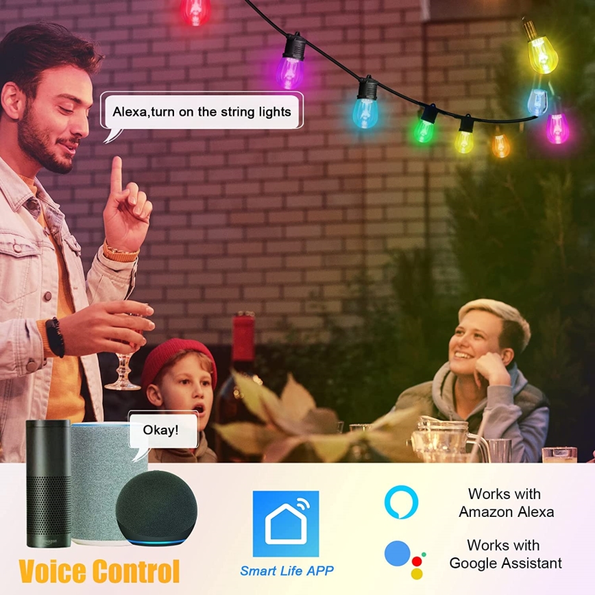 Светодиодная уличная RGB+CCT гирлянда с регулированием яркости GARLAND 15xLED/1W/230V 15 м Wi-Fi Tuya IP65 + дистанционное управление