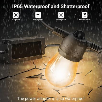 Светодиодная уличная RGB+CCT гирлянда с регулированием яркости GARLAND 15xLED/1W/230V 15 м Wi-Fi Tuya IP65 + дистанционное управление
