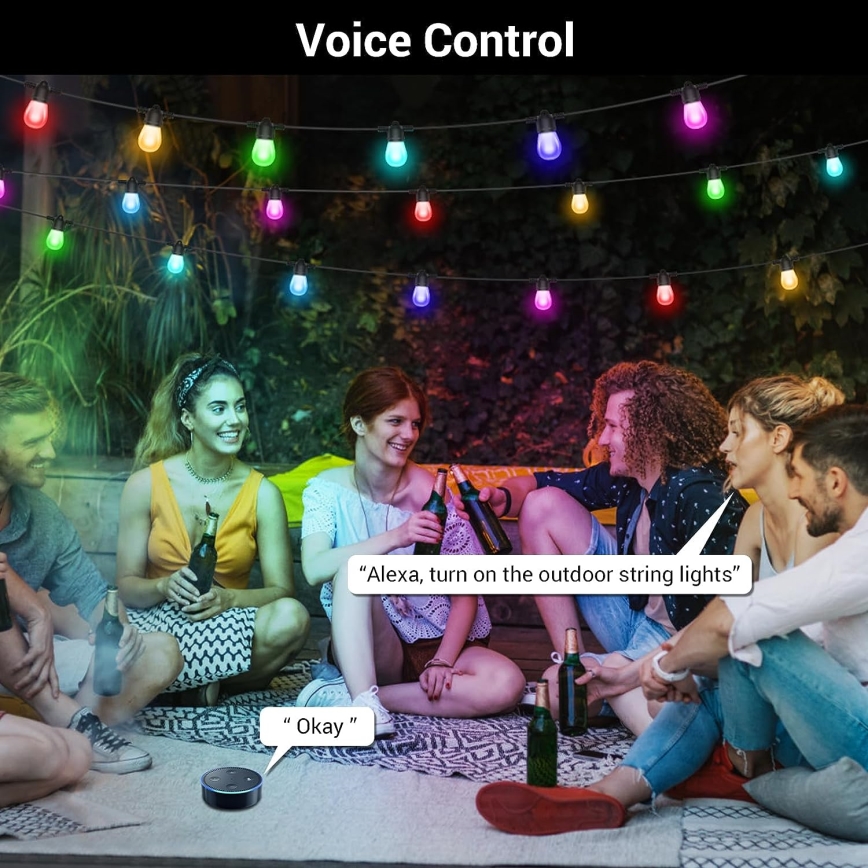 Светодиодная уличная RGB+CCT гирлянда с регулированием яркости GARLAND 15xLED/1W/230V 15 м Wi-Fi Tuya IP65 + дистанционное управление