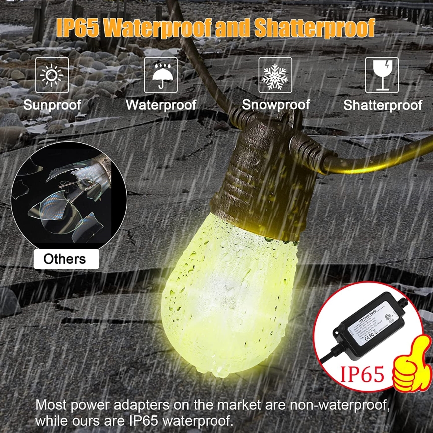 Светодиодная уличная RGB+CCT гирлянда с регулированием яркости GARLAND 15xLED/1W/230V 15 м Wi-Fi Tuya IP65 + дистанционное управление