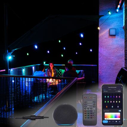 Светодиодная уличная RGB+CCT гирлянда с регулированием яркости GARLAND 15xLED/1W/230V 15 м Wi-Fi Tuya IP65 + дистанционное управление