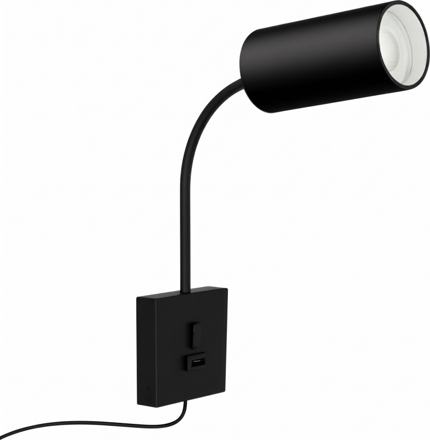 Immax NEO 08295L - Настінний світильник PUNTO з USB 1xGU10/9W/230V чорний