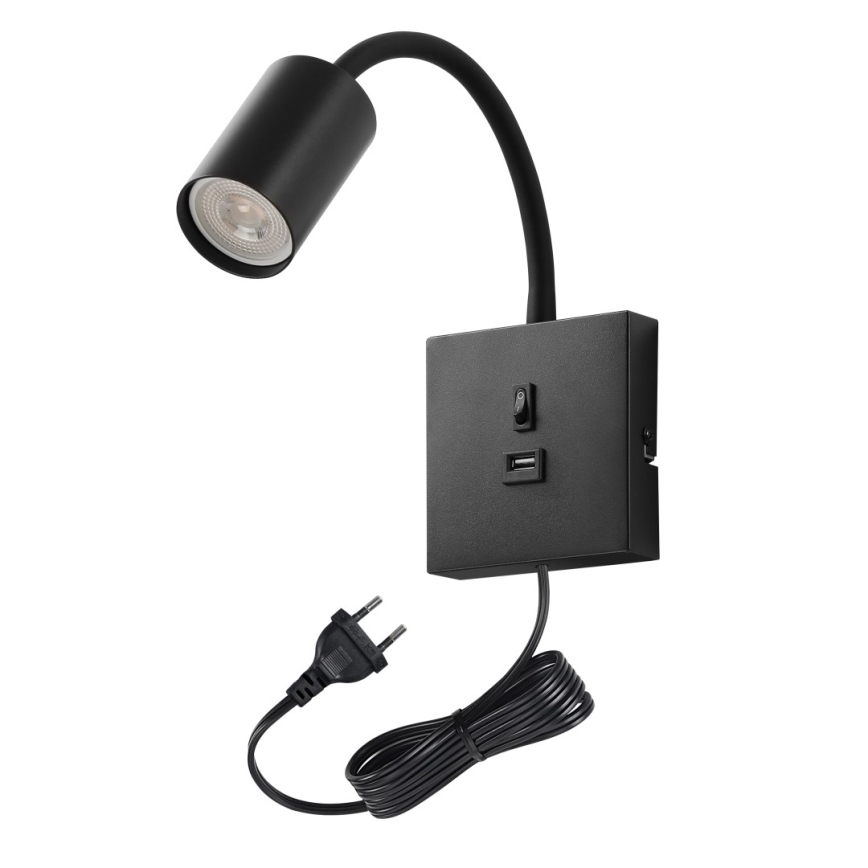 Immax NEO 08295L - Настінний світильник PUNTO з USB 1xGU10/9W/230V чорний