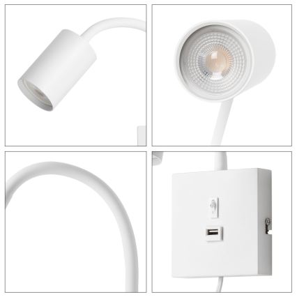 Immax NEO 08296L - Настінний світильник з USB PUNTO 1xGU10/9W/230V білий