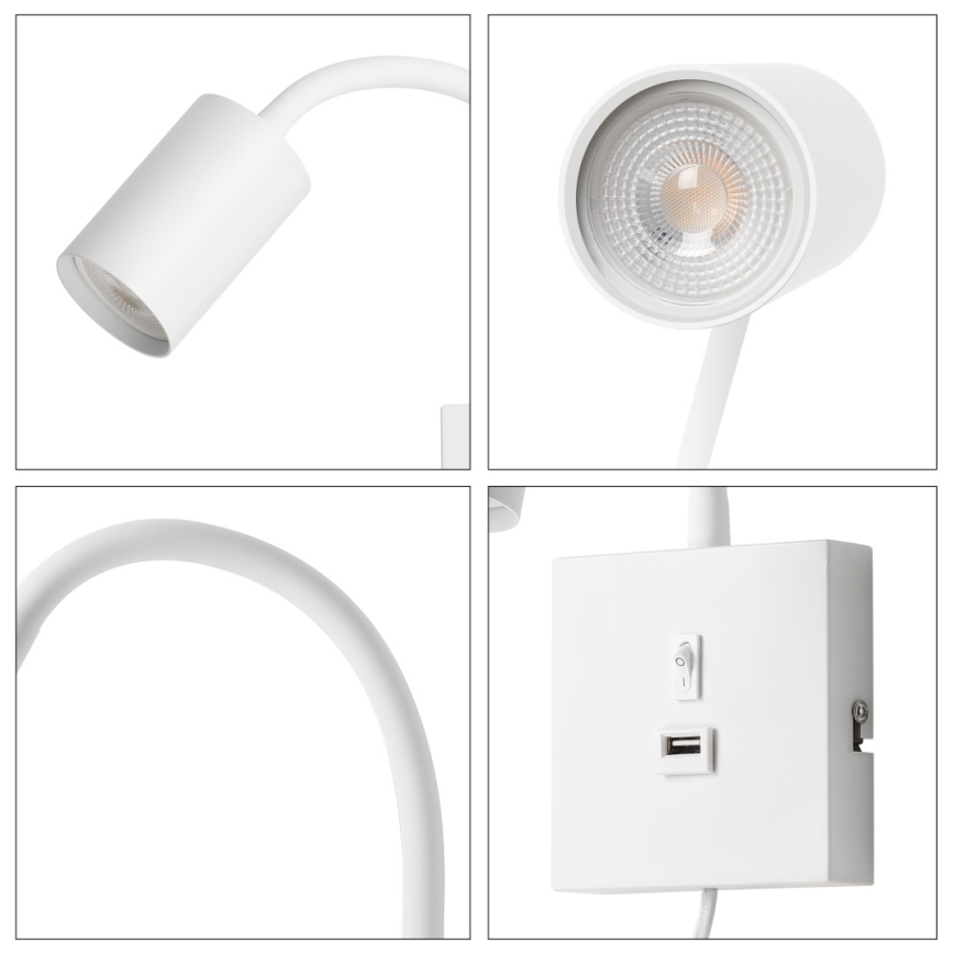 Immax NEO 08296L - Настінний світильник з USB PUNTO 1xGU10/9W/230V білий