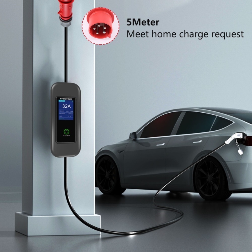 Immax - Мобільна зарядна станція для електромобілів EV AC Type 2 32A/380V 22kW + розетка 230V 5м Wi-Fi Tuya