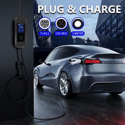 Immax - Мобільна зарядна станція для електромобілів EV AC Type 2 32A/380V 22kW + розетка 230V 5м Wi-Fi Tuya