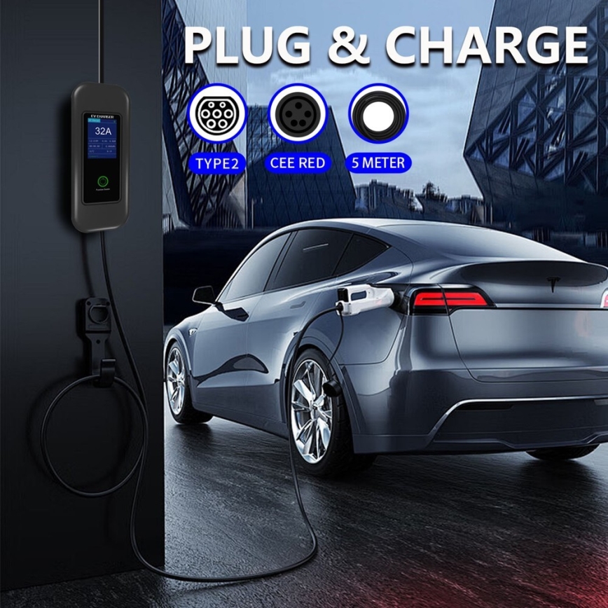 Immax - Мобільна зарядна станція для електромобілів EV AC Type 2 32A/380V 22kW + розетка 230V 5м Wi-Fi Tuya