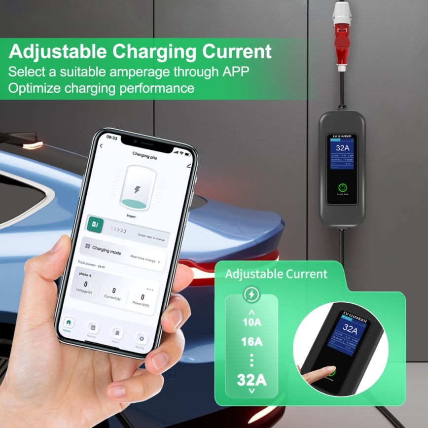 Immax - Мобільна зарядна станція для електромобілів EV AC Type 2 32A/380V 22kW + розетка 230V 5м Wi-Fi Tuya