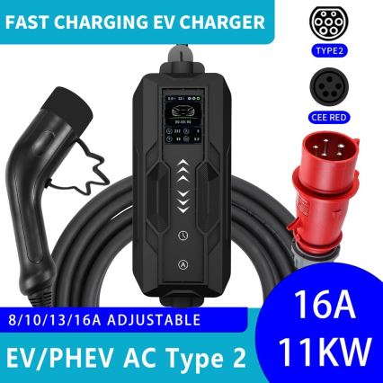 Immax - Портативна зарядна станція EV для електромобілів AC Type 2 16А/380В 11кВт + штекер 230В 5м Wi‑Fi Tuya
