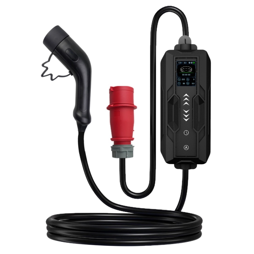 Immax - Портативная зарядная станция для электромобилей EV AC Type 2 16A/380V 11 кВт + розетка 230В, 3,7 кВт, 5 м + чехол