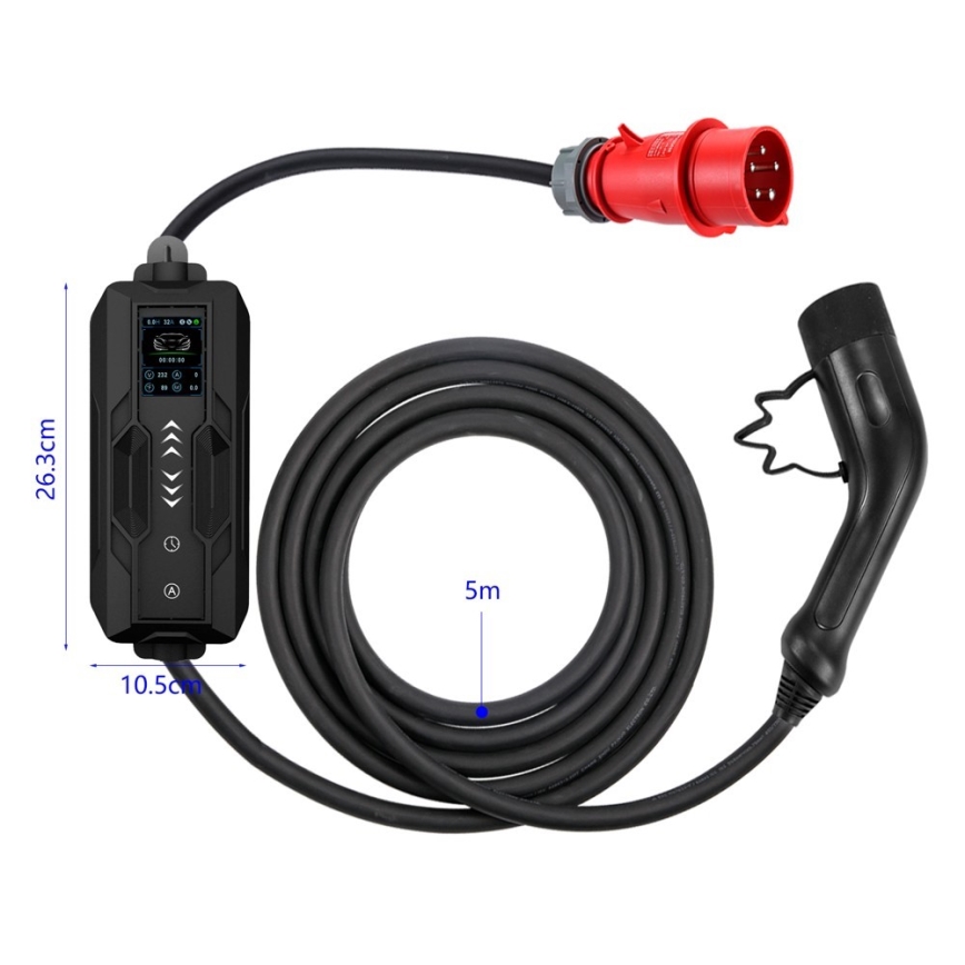 Immax - Портативная зарядная станция для электромобилей EV AC Type 2 16A/380V 11 кВт + розетка 230В, 3,7 кВт, 5 м + чехол