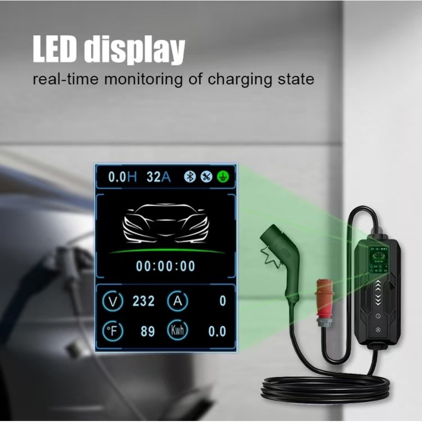 Immax - Портативная зарядная станция для электромобилей EV AC Type 2 16A/380V 11 кВт + розетка 230В, 3,7 кВт, 5 м + чехол