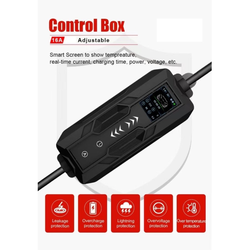 Immax - Портативная зарядная станция для электромобилей EV AC Type 2 16A/380V 11 кВт + розетка 230В, 3,7 кВт, 5 м + чехол