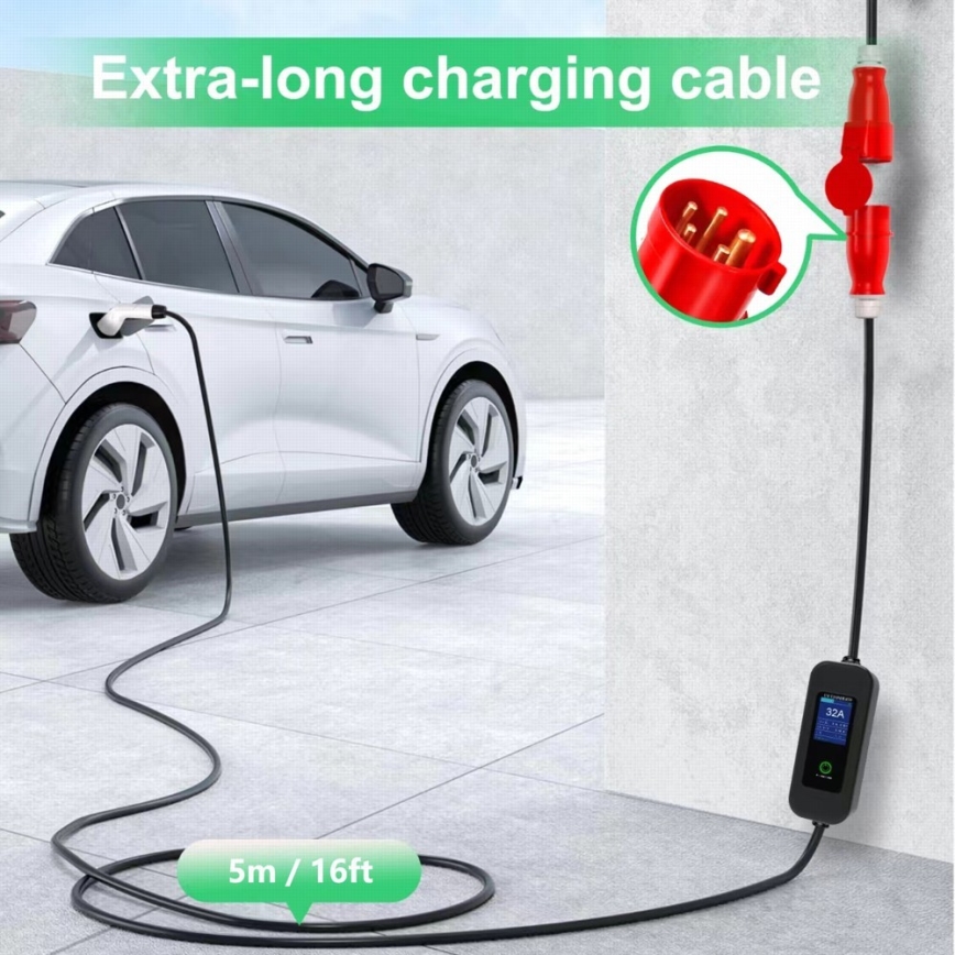Immax - Портативная зарядная станция для электромобилей EV AC Type 2 32A/380V 22kW + розетка 230V 5м Wi-Fi Tuya