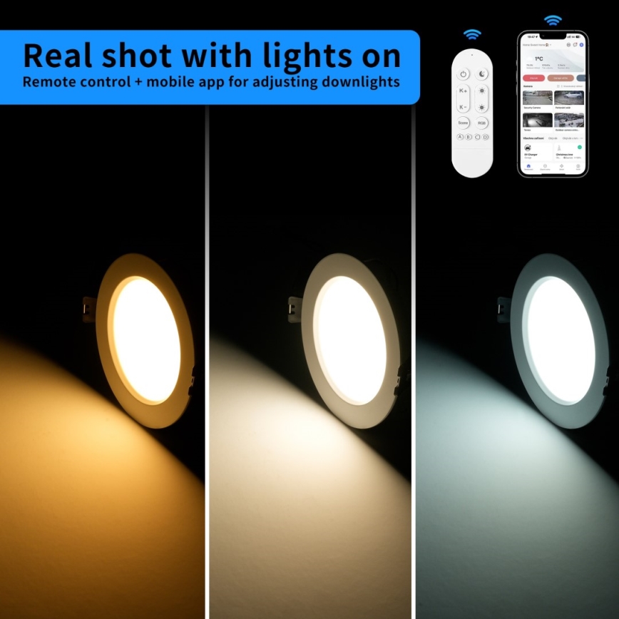 Immax NEO 07294L - димований вбудований світильник DOWN LED/12W/230V Wi-Fi, Tuya  Tuya  діаметр 12 см, чорний